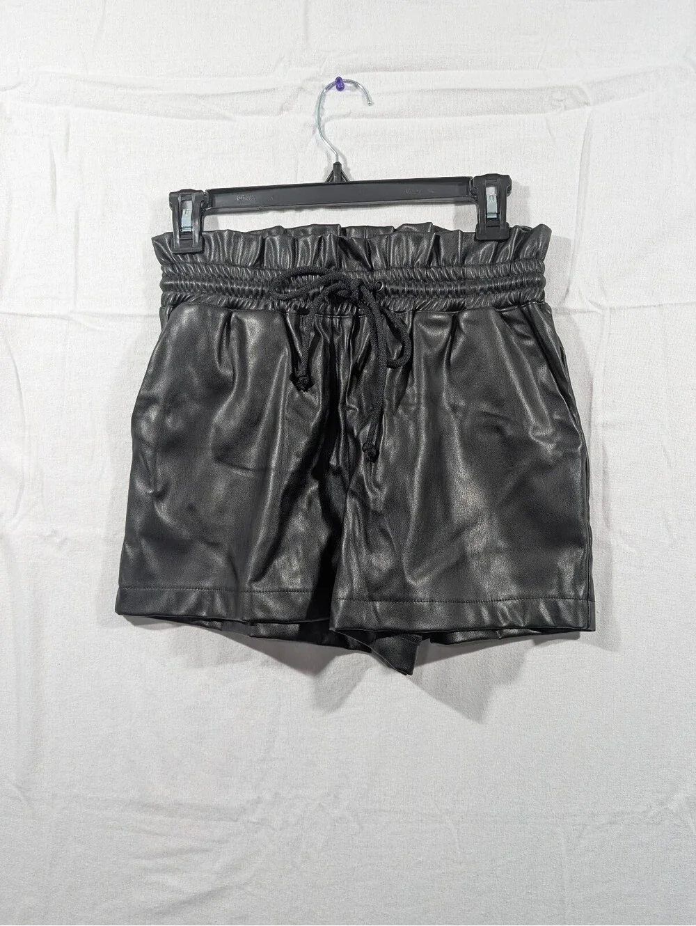NWT Olivaceous faux-leather black Paper Bag Shorts Size SM